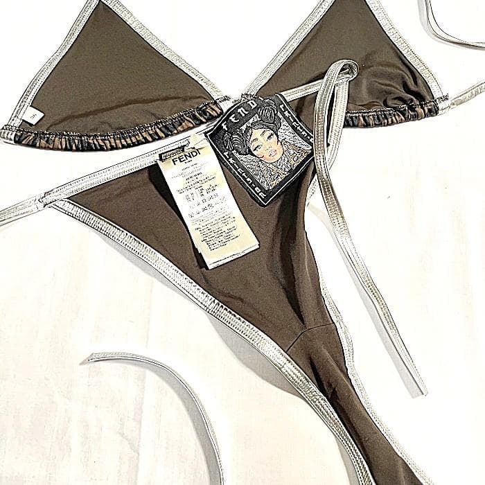 FENDI フェンディ FF ロゴ ズッカ 水着 ビキニ ブラウン シルバー