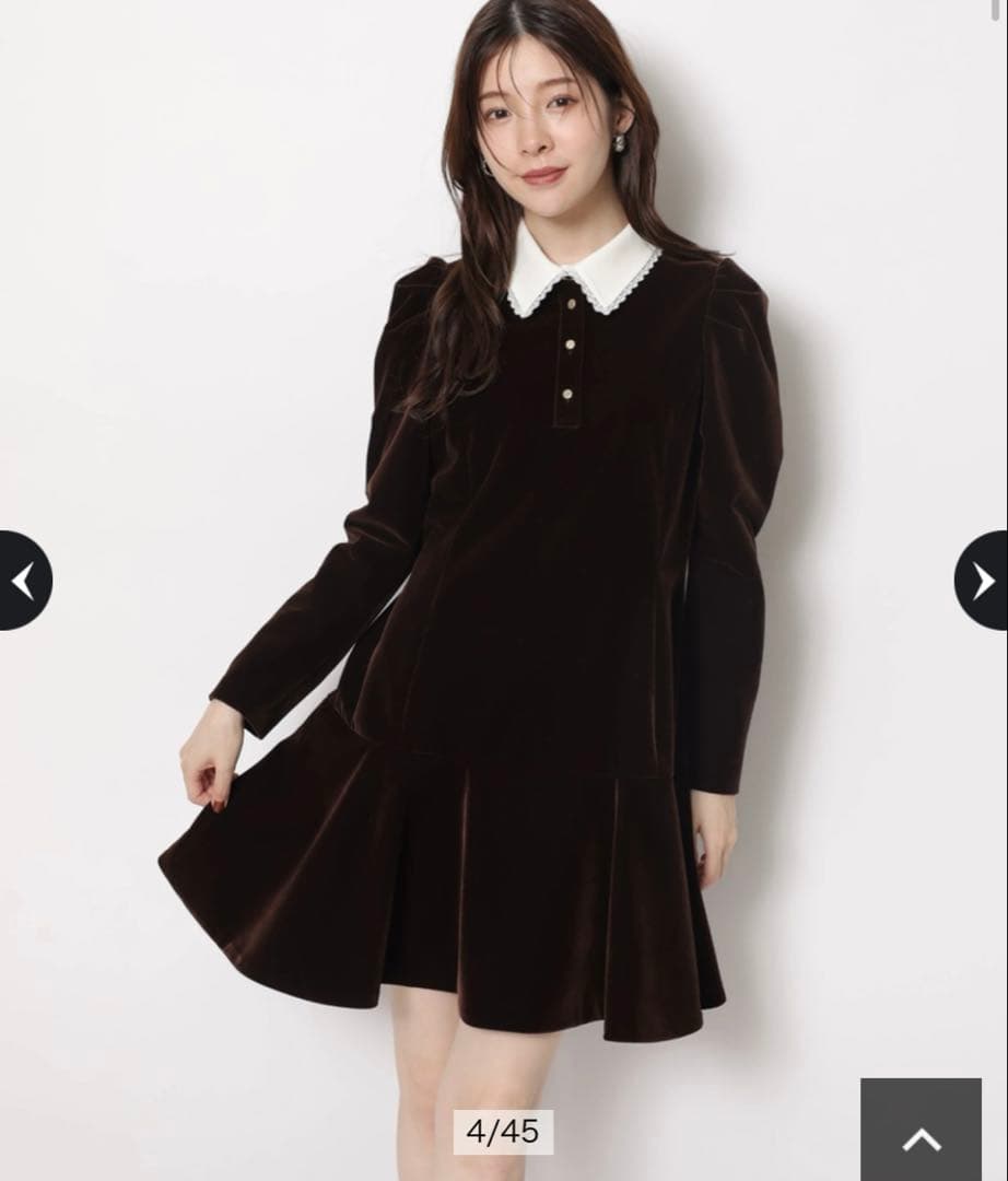 Rirandture ベルベットカラーミニワンピース　茶