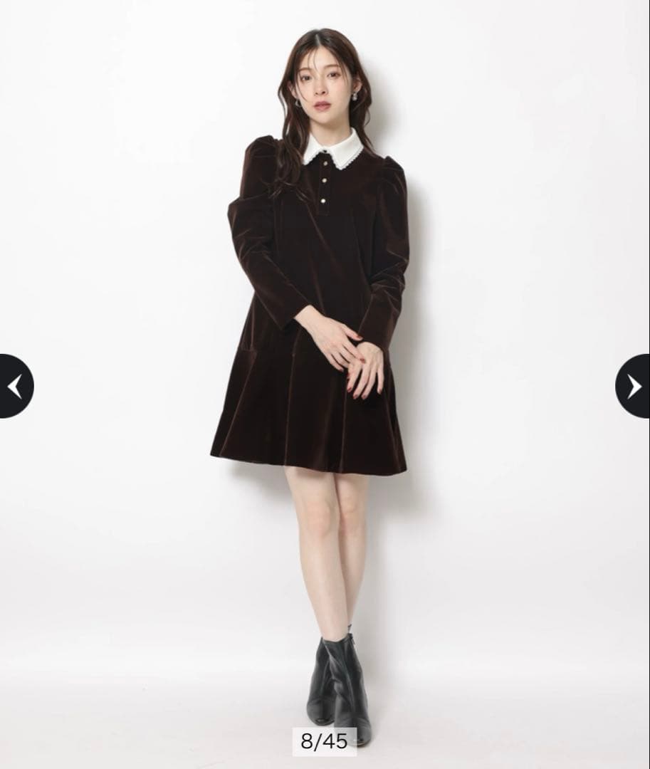 Rirandture ベルベットカラーミニワンピース　茶