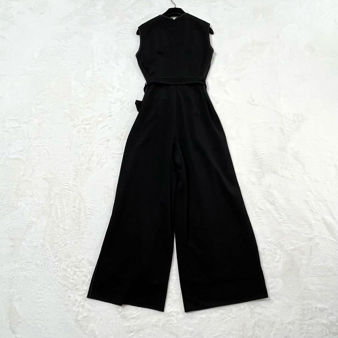 エストネーション オールインワンパンツ リボンベルト 黒 白ステッチ 38