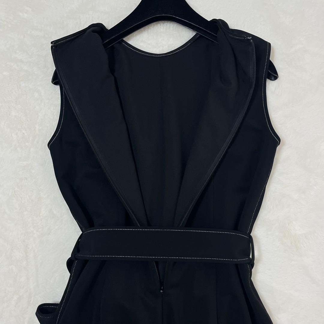 エストネーション オールインワンパンツ リボンベルト 黒 白ステッチ 38