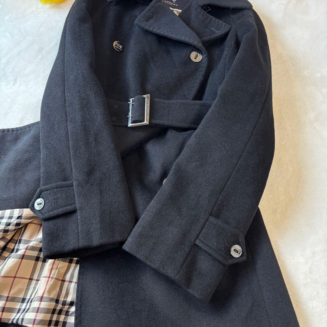 【美品✨】BURBERRYLONDON Pコート　アンゴラ ノバチェック 黒38