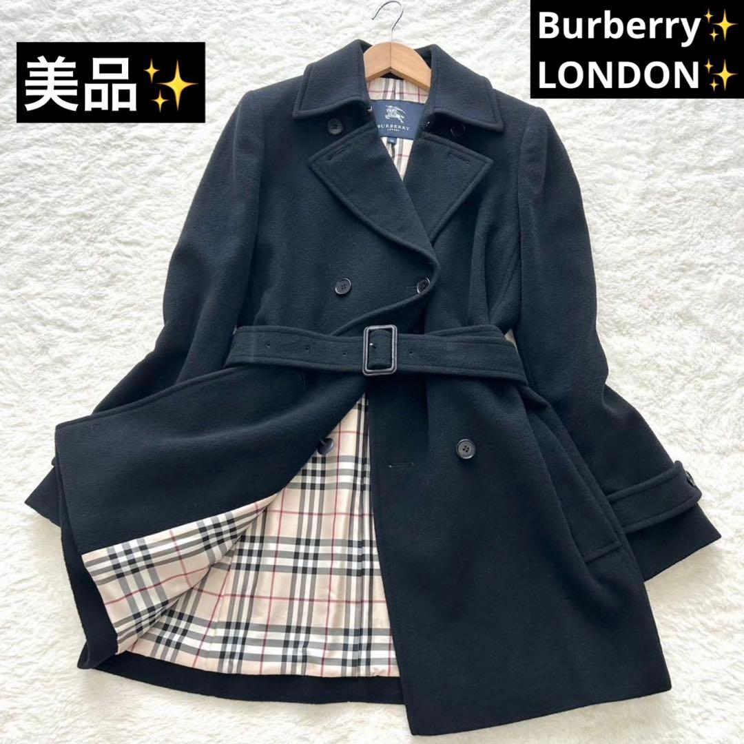 【美品✨】BURBERRYLONDON Pコート　アンゴラ ノバチェック 黒38