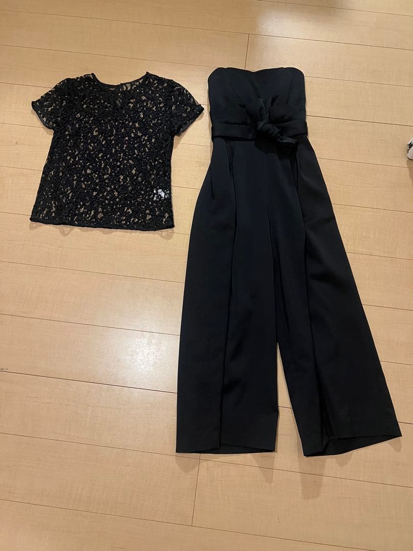 【美品】 ラグナムーン　ハイウエストワイドパンツドレス（黒）セット　S