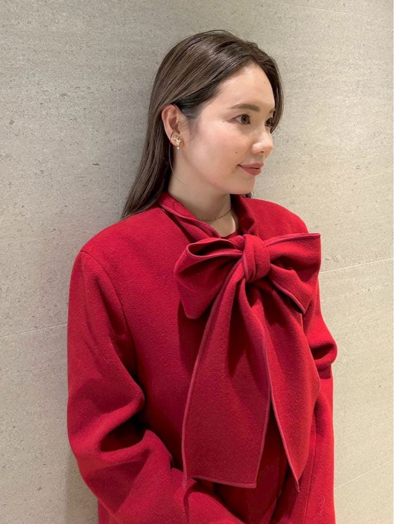 最終値下★セルフォード リボンストール付きノーカラーコート レッド 赤 36 S