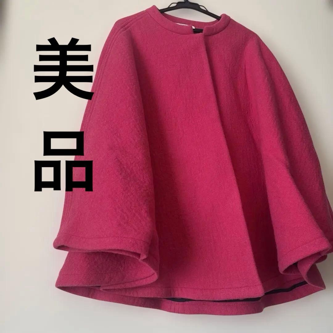 専用　美品ODEEH ケープコート　袖あり M〜Ｌゆったり　ピンク可愛い
