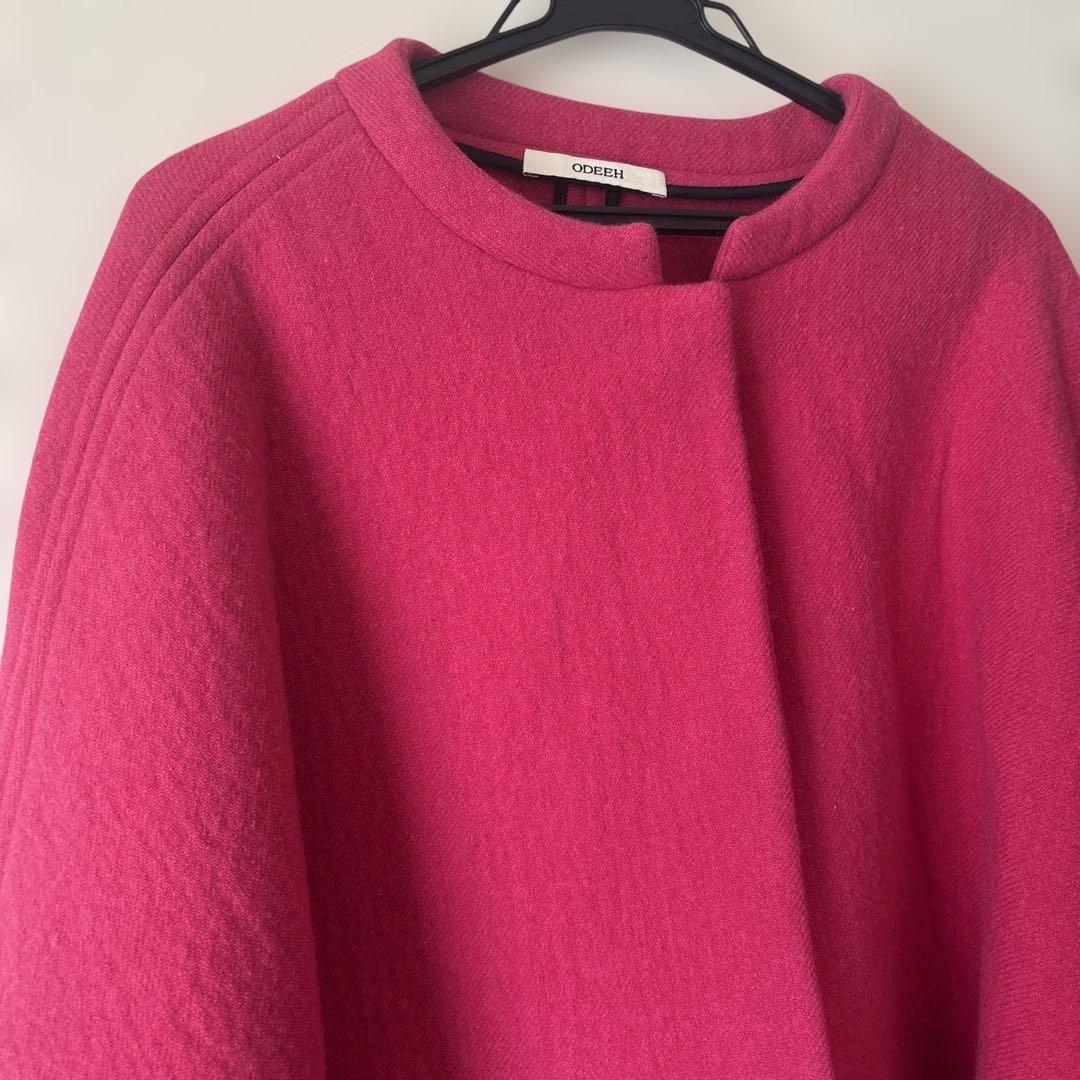 専用　美品ODEEH ケープコート　袖あり M〜Ｌゆったり　ピンク可愛い