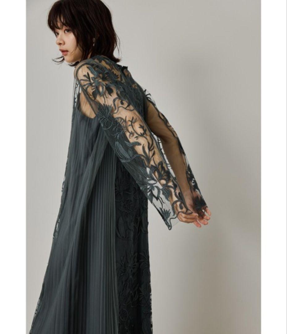 美品✨️niana　エスニックサイドプリーツドレス 　Lサイズ　グリーン