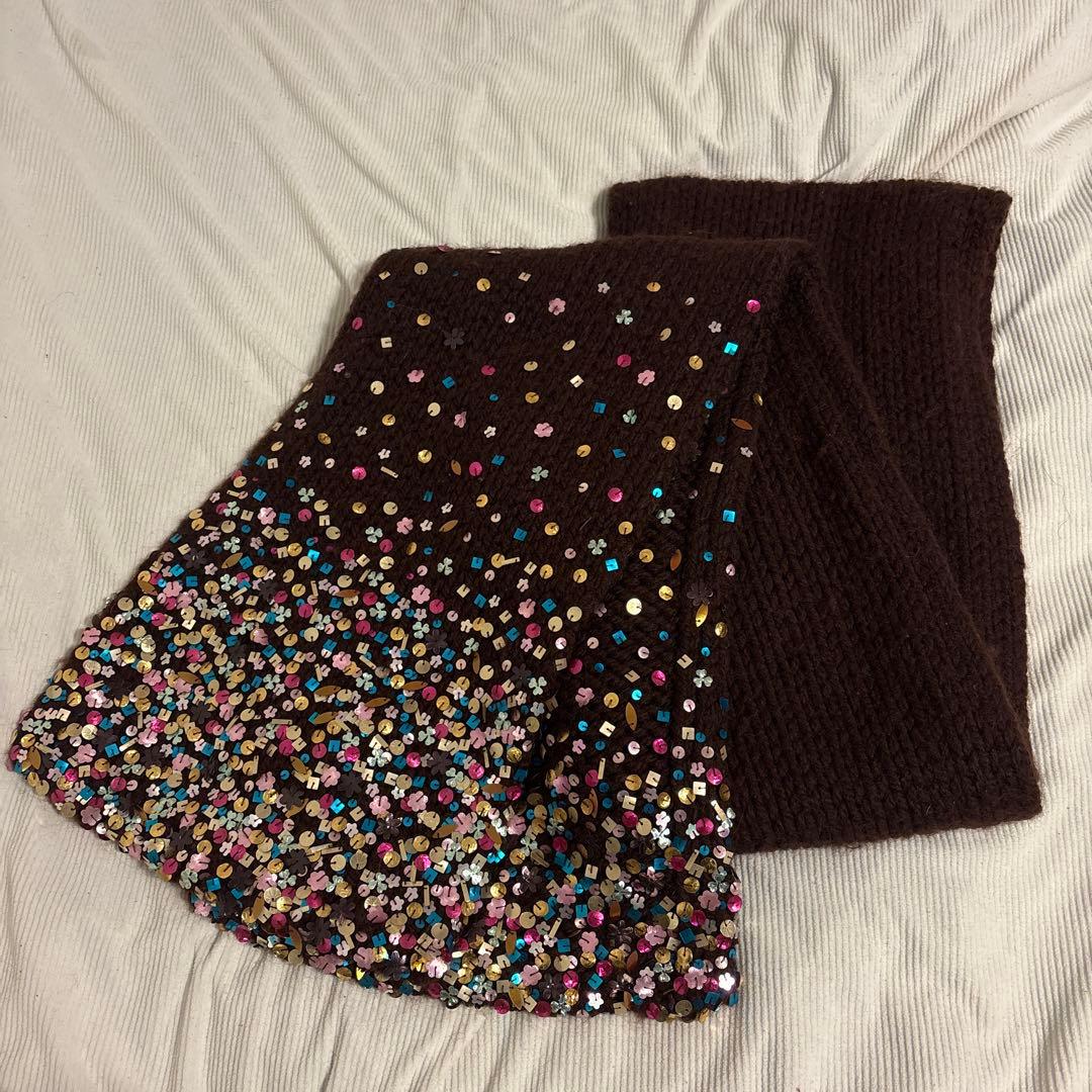 DRIES VAN NOTEN ダークブラウン マフラー　スパンコール