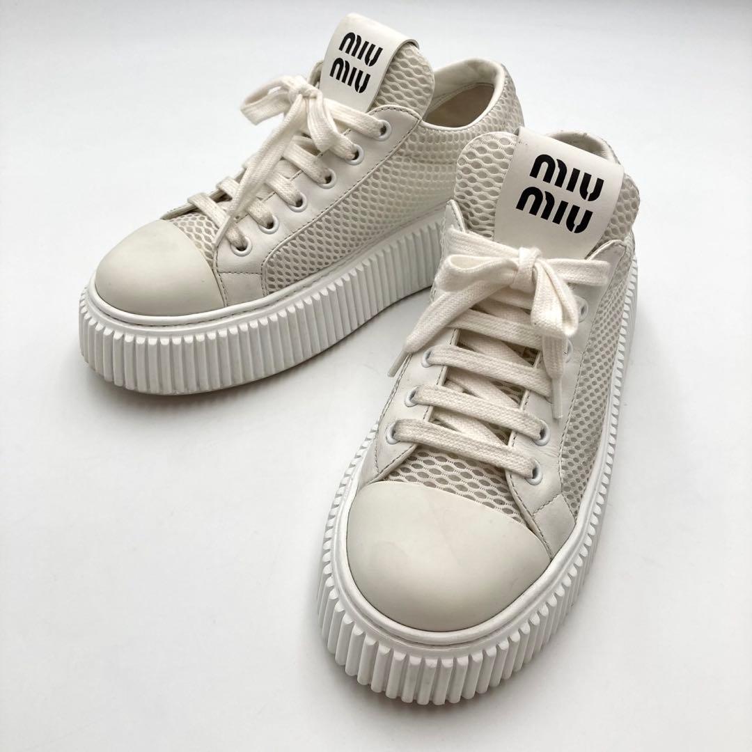 ♡MM♡✨ ミュウミュウ 厚底 スニーカー 靴 メッシュ 白 36.5