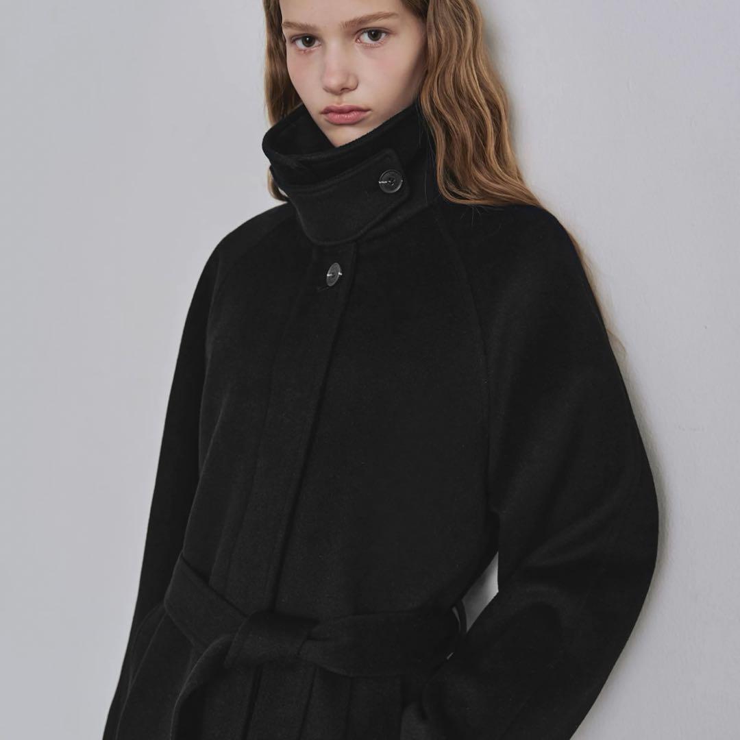 未使用 ステンカラー バルマカーン ロングコート 黒 韓国