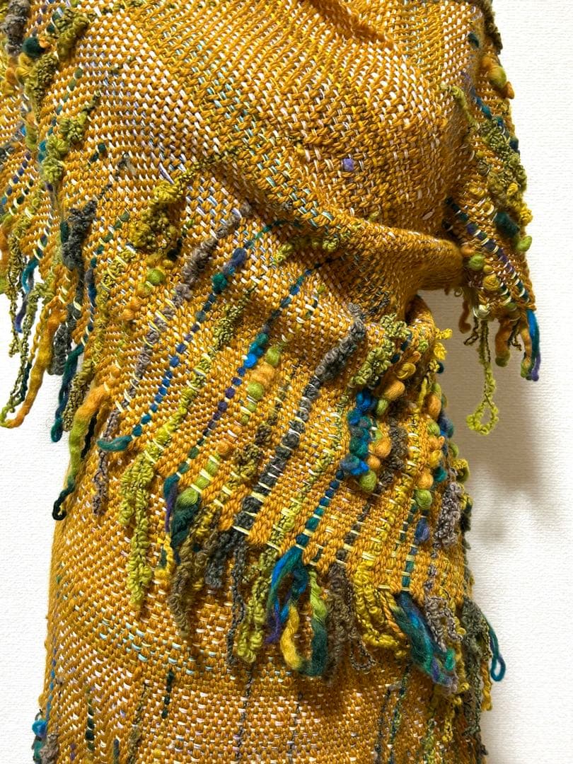 手織りショールストール　幅37cm+横フリンジ10cm長さ230cm+フリンジ