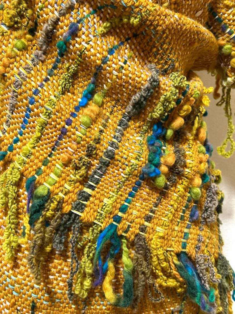 手織りショールストール　幅37cm+横フリンジ10cm長さ230cm+フリンジ