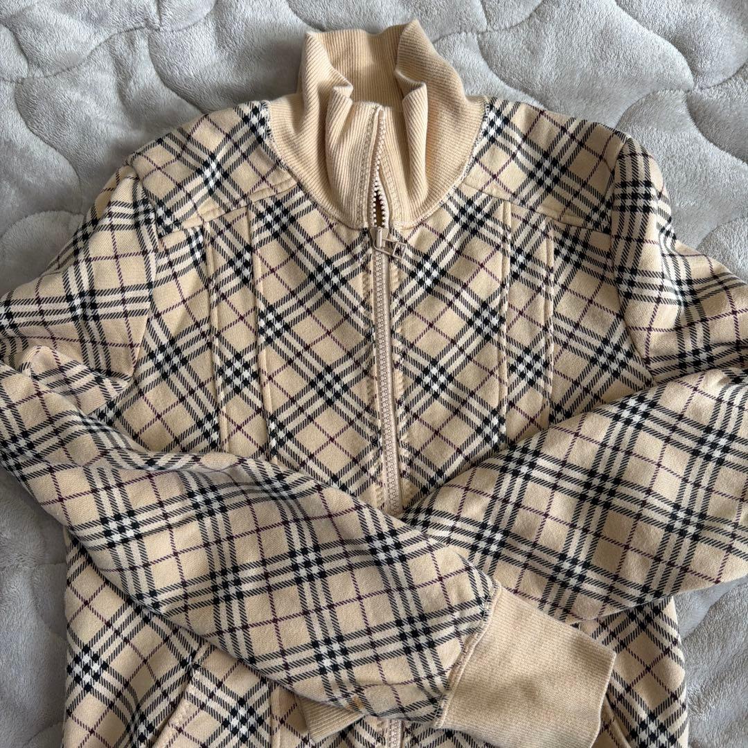 バーバリーブルーレーベル ベージュ チェック柄 ジップアップ ブルゾン 38