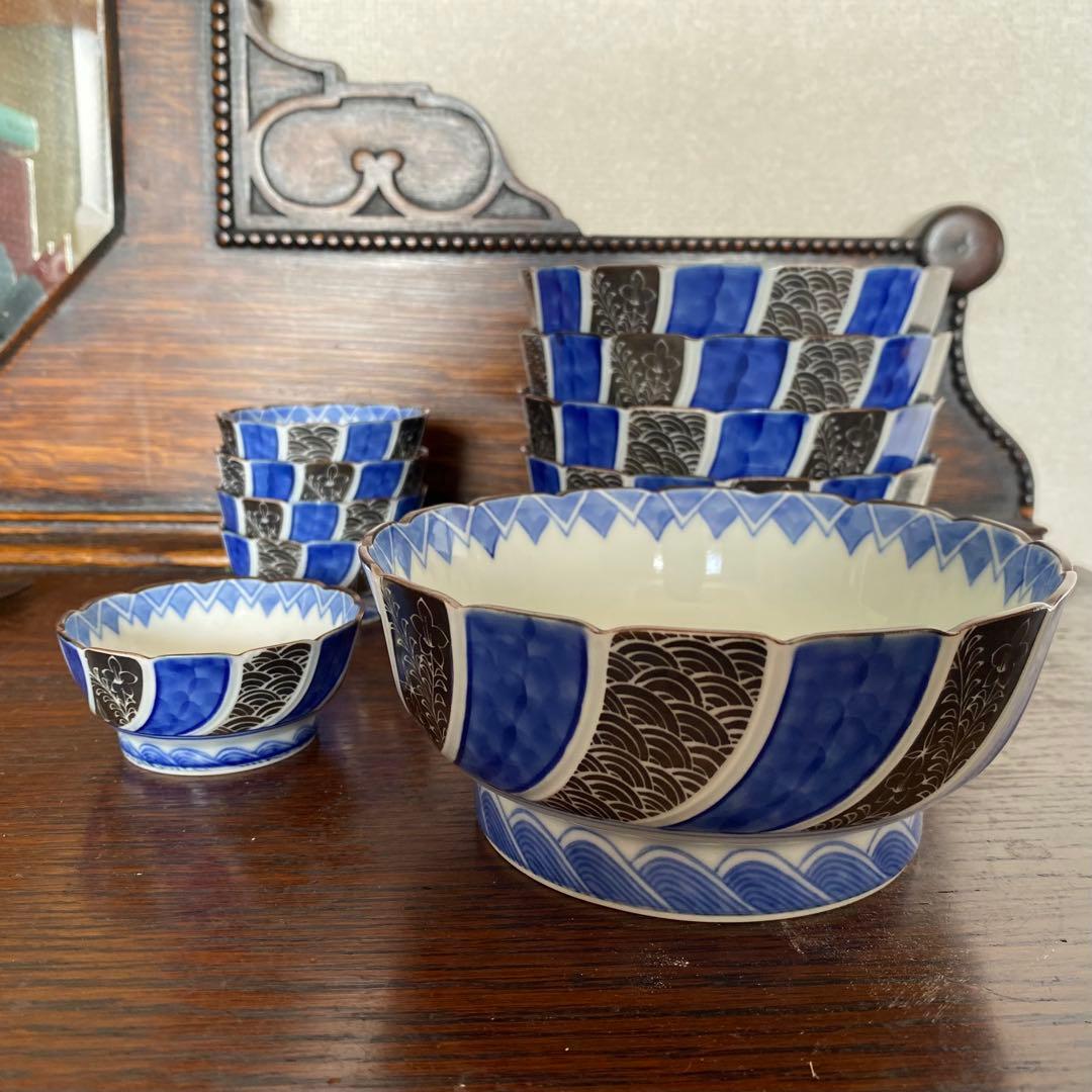 其泉　銀呉須手　中鉢小鉢10点セット