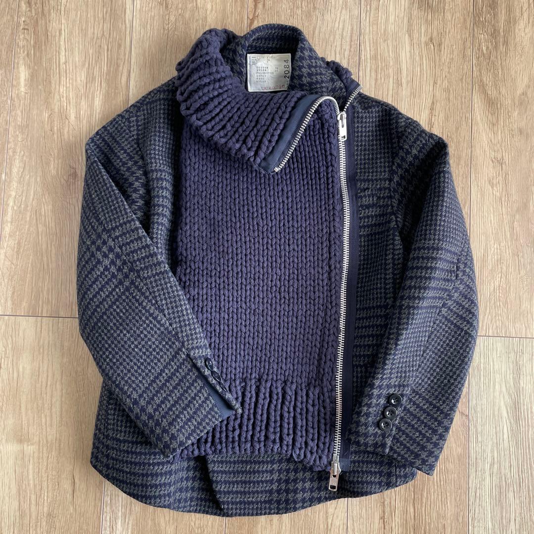 sacai サカイ ウールメルトン ニットドッキング ライダースジャケット