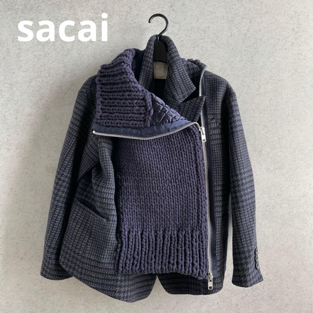 sacai サカイ ウールメルトン ニットドッキング ライダースジャケット