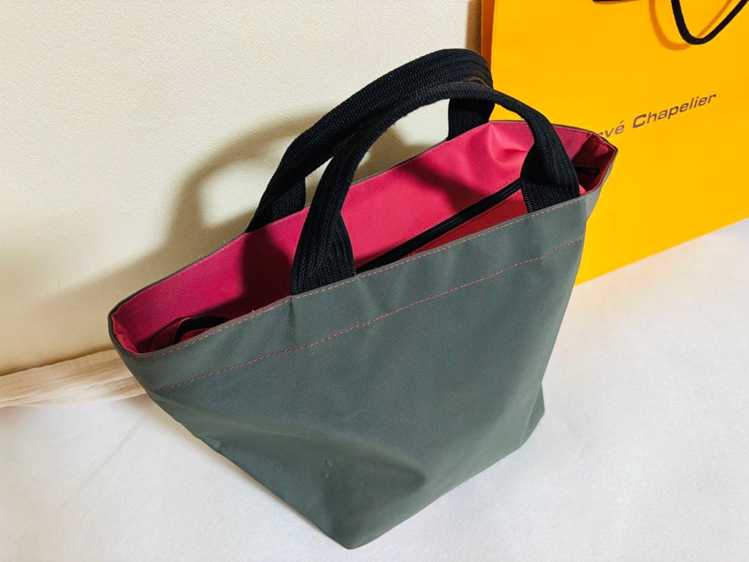 【美品】エルベシャプリエ　バッグ　1027 ピンク　カーキグレー