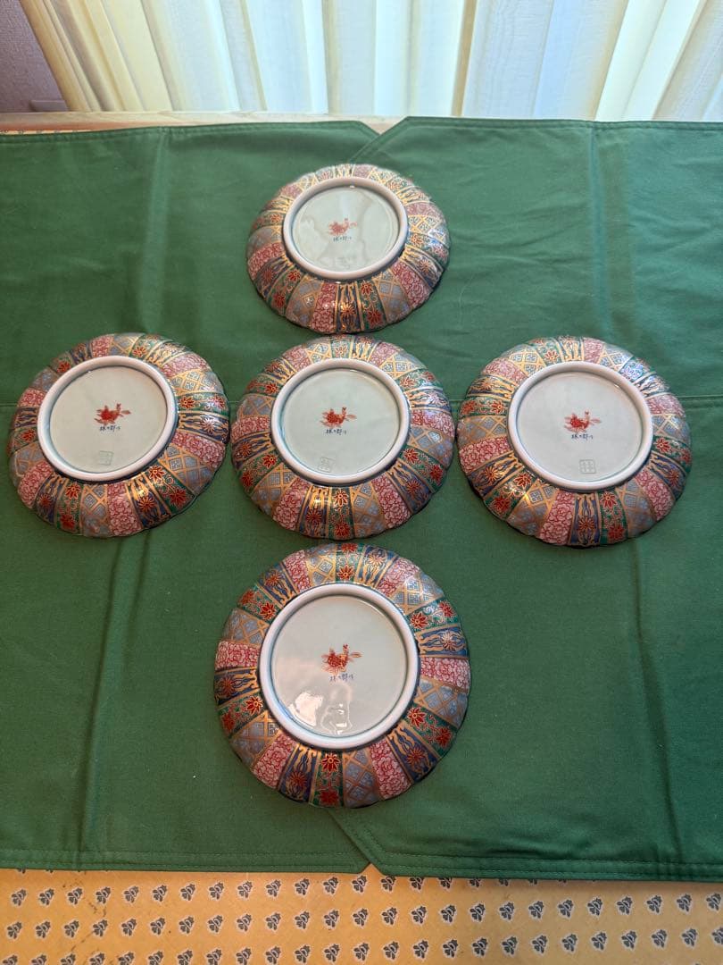 林九郎作　献上錦菊割内外 金彩 松竹梅　皿5枚 セット
