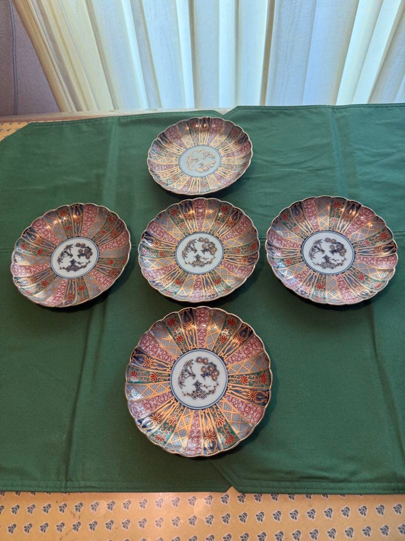 林九郎作　献上錦菊割内外 金彩 松竹梅　皿5枚 セット