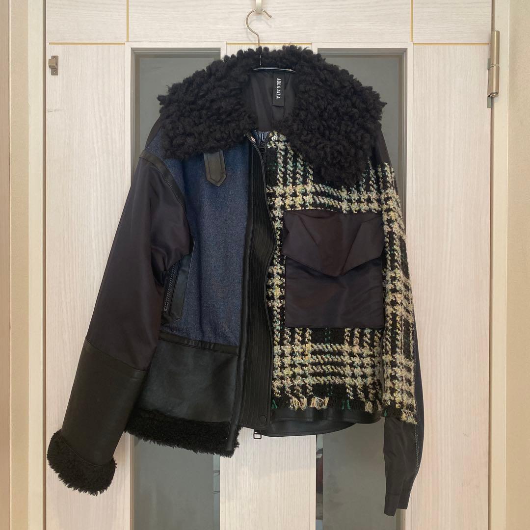 [新品]AULAAILAアウラアイラ　ツイードデニムコンビネーションブルゾン