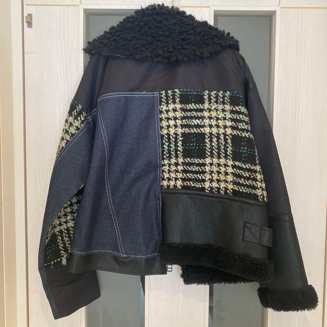 [新品]AULAAILAアウラアイラ　ツイードデニムコンビネーションブルゾン