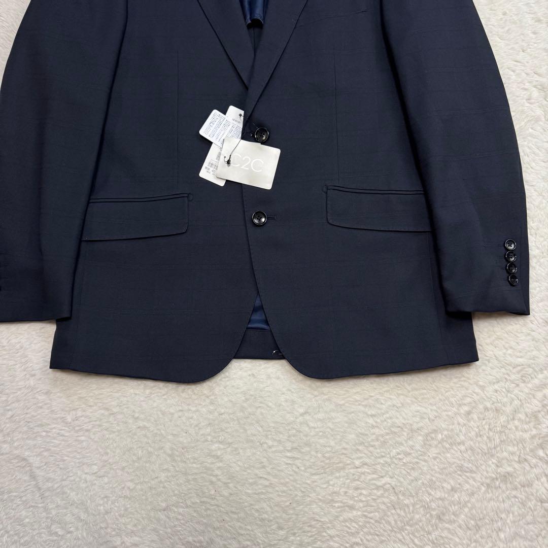 タグ付き 3点セットTAKA-Q ストレッチセットアップスーツ チェック紺