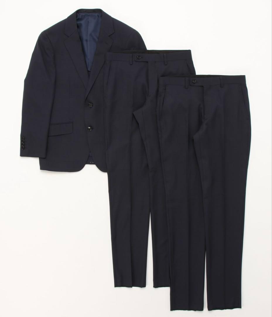 タグ付き 3点セットTAKA-Q ストレッチセットアップスーツ チェック紺