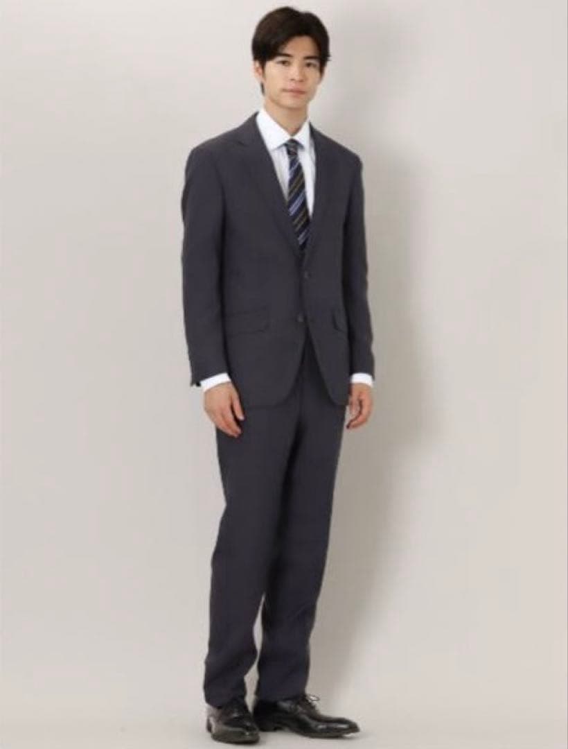 タグ付き 3点セットTAKA-Q ストレッチセットアップスーツ チェック紺