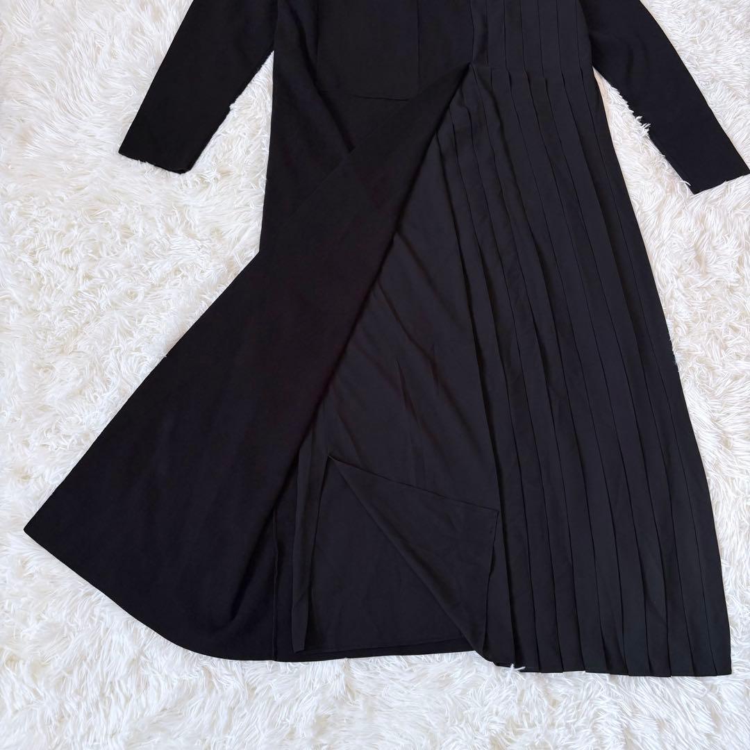 ADORE アドーア ロングワンピース 異素材 プリーツ ニット ブラック 38