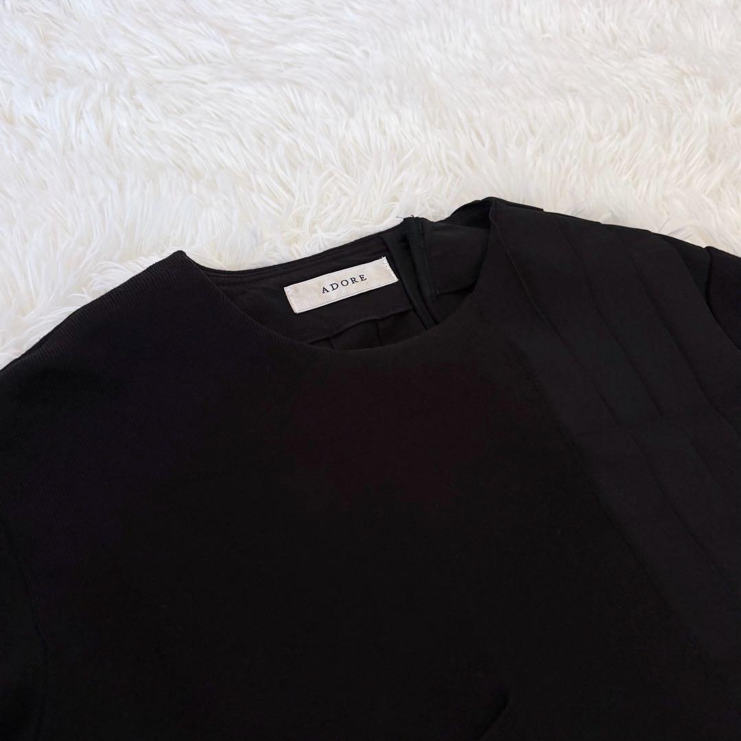 ADORE アドーア ロングワンピース 異素材 プリーツ ニット ブラック 38