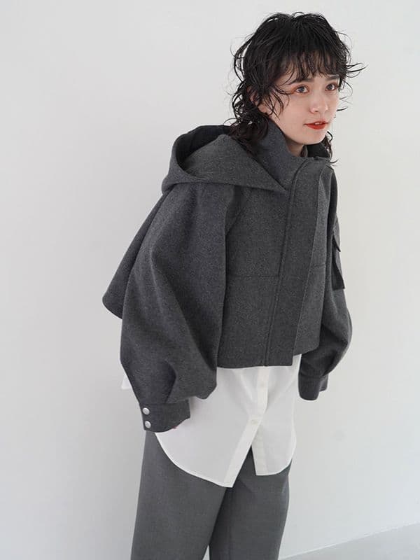 のり mecre メルトンフーディーショートブルゾン ショートコート