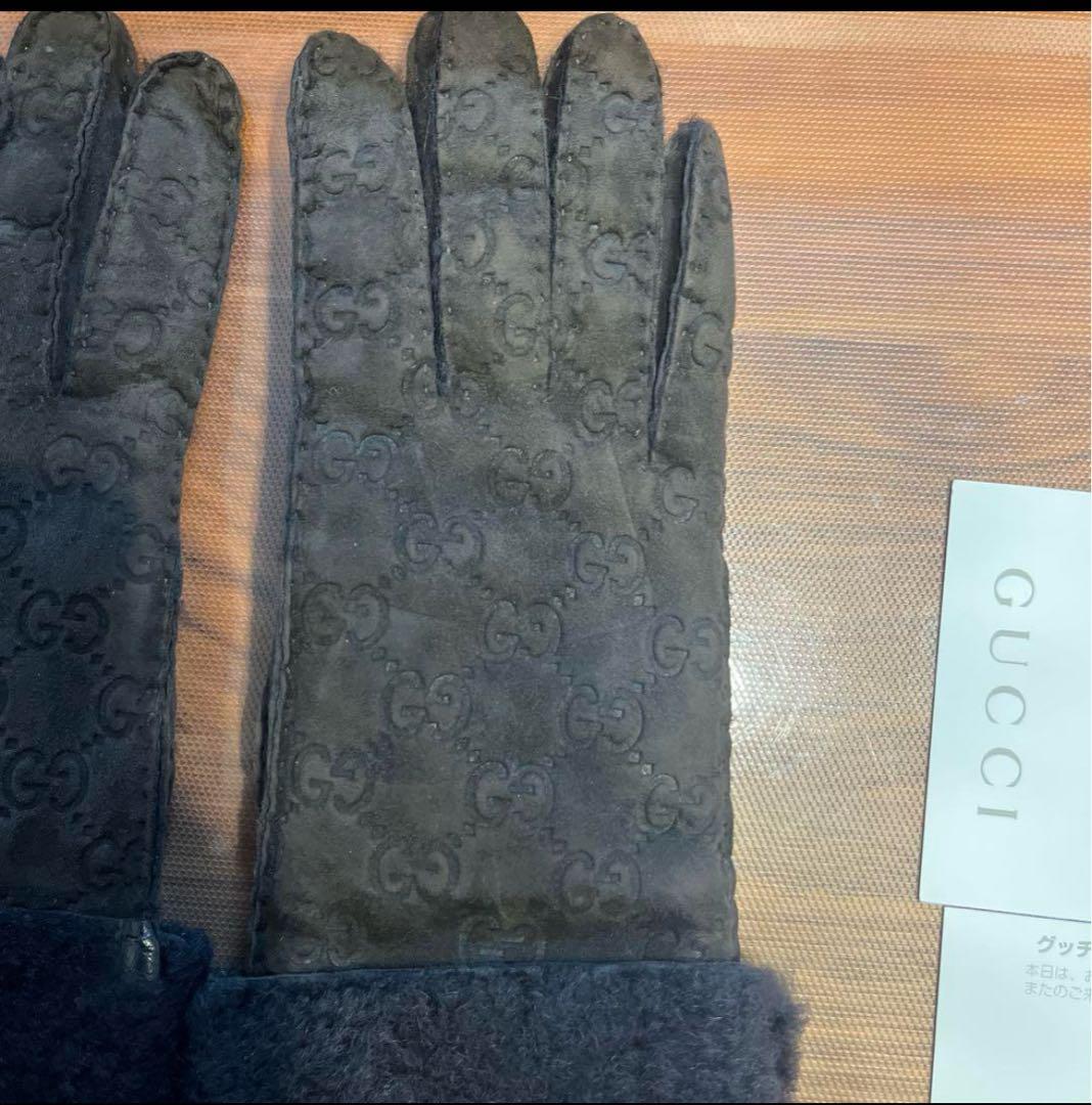 美品★GUCCI グッチ　レザー 手袋　　羊　皮　GG柄　レディース