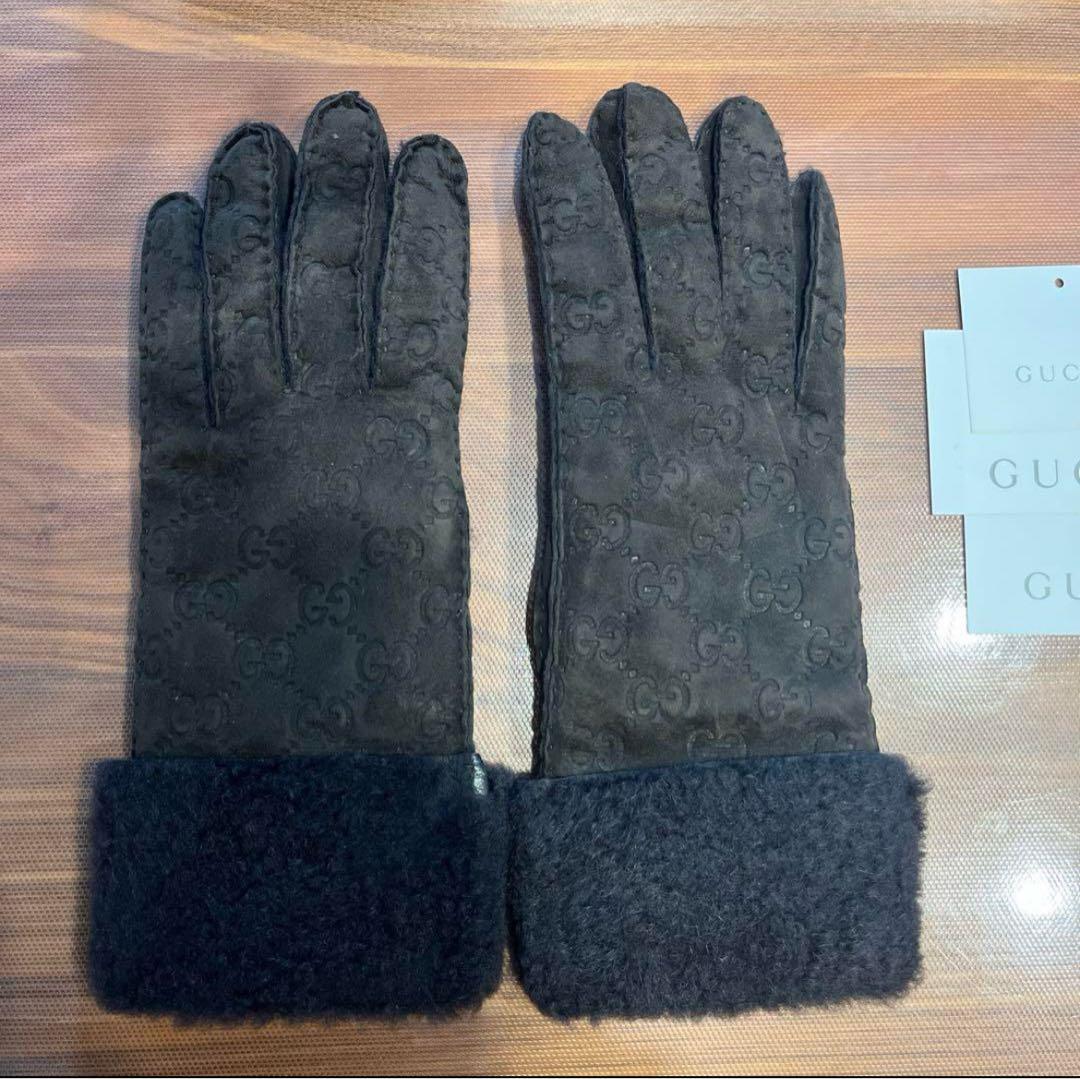 美品★GUCCI グッチ　レザー 手袋　　羊　皮　GG柄　レディース