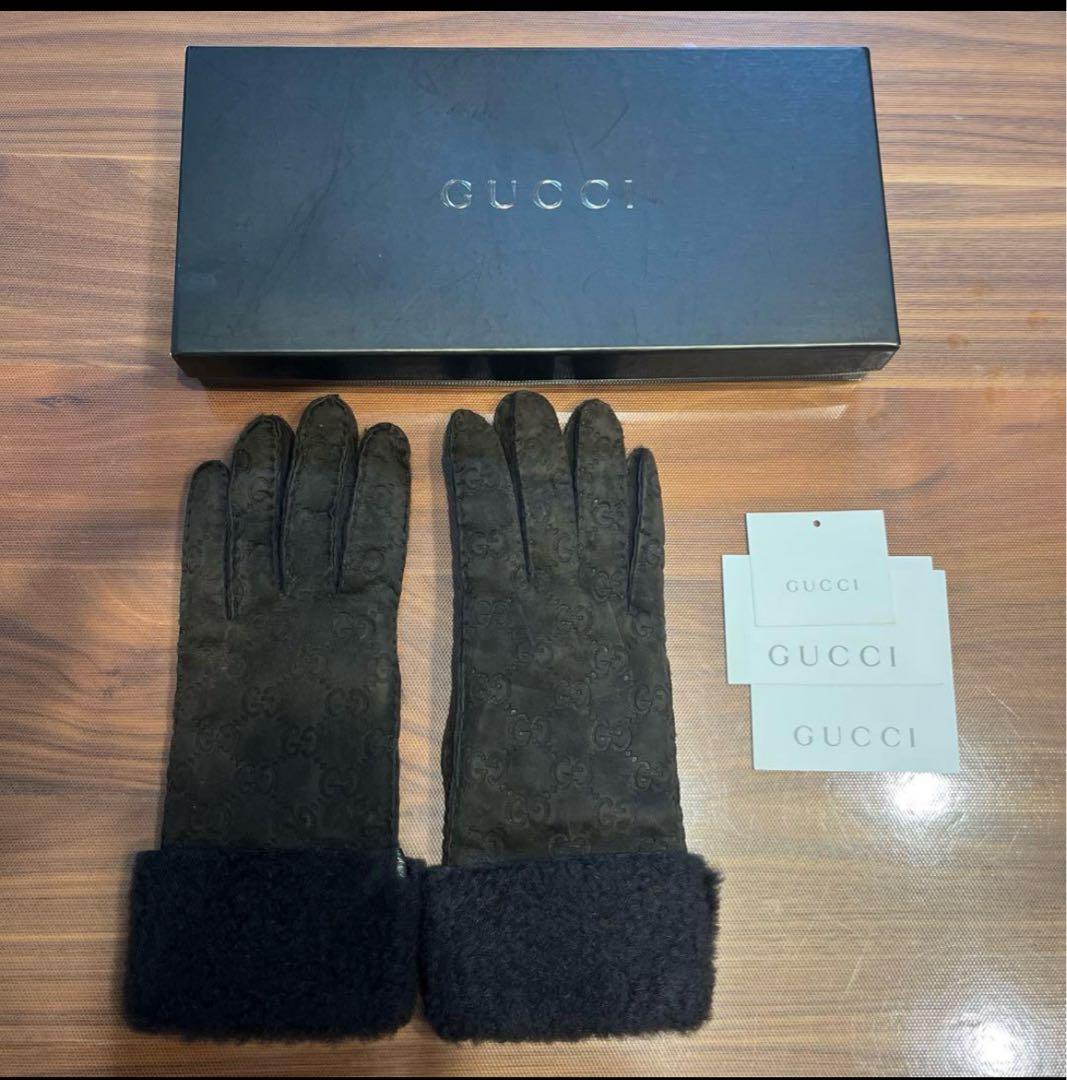 美品★GUCCI グッチ　レザー 手袋　　羊　皮　GG柄　レディース