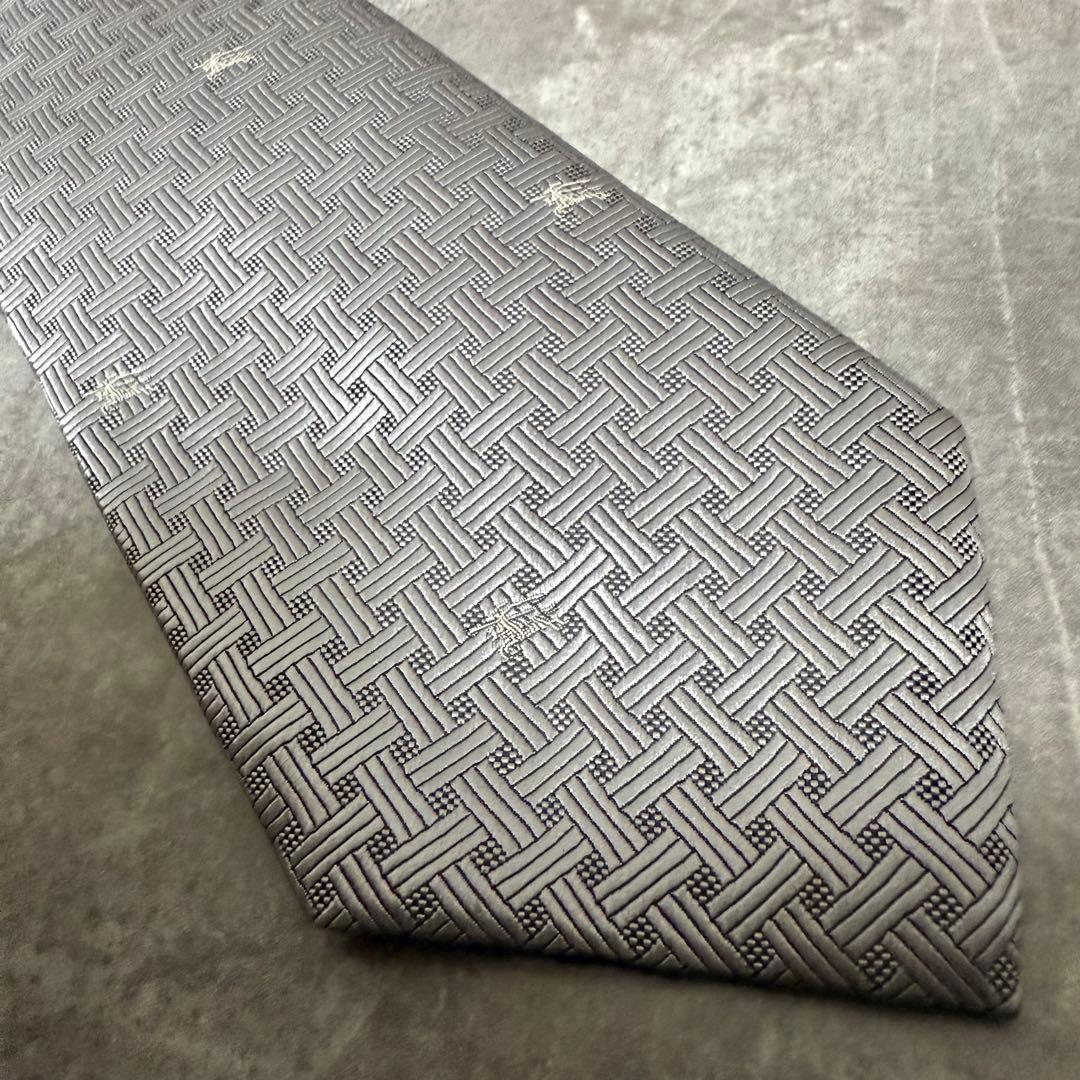 【✨美品✨】BURBERRY バーバリー ネクタイ ホースロゴ シルバー 結婚式