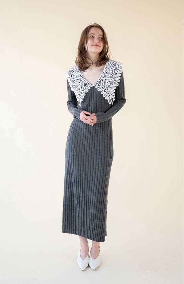 ワンピース Acka lace collar knit one-piece