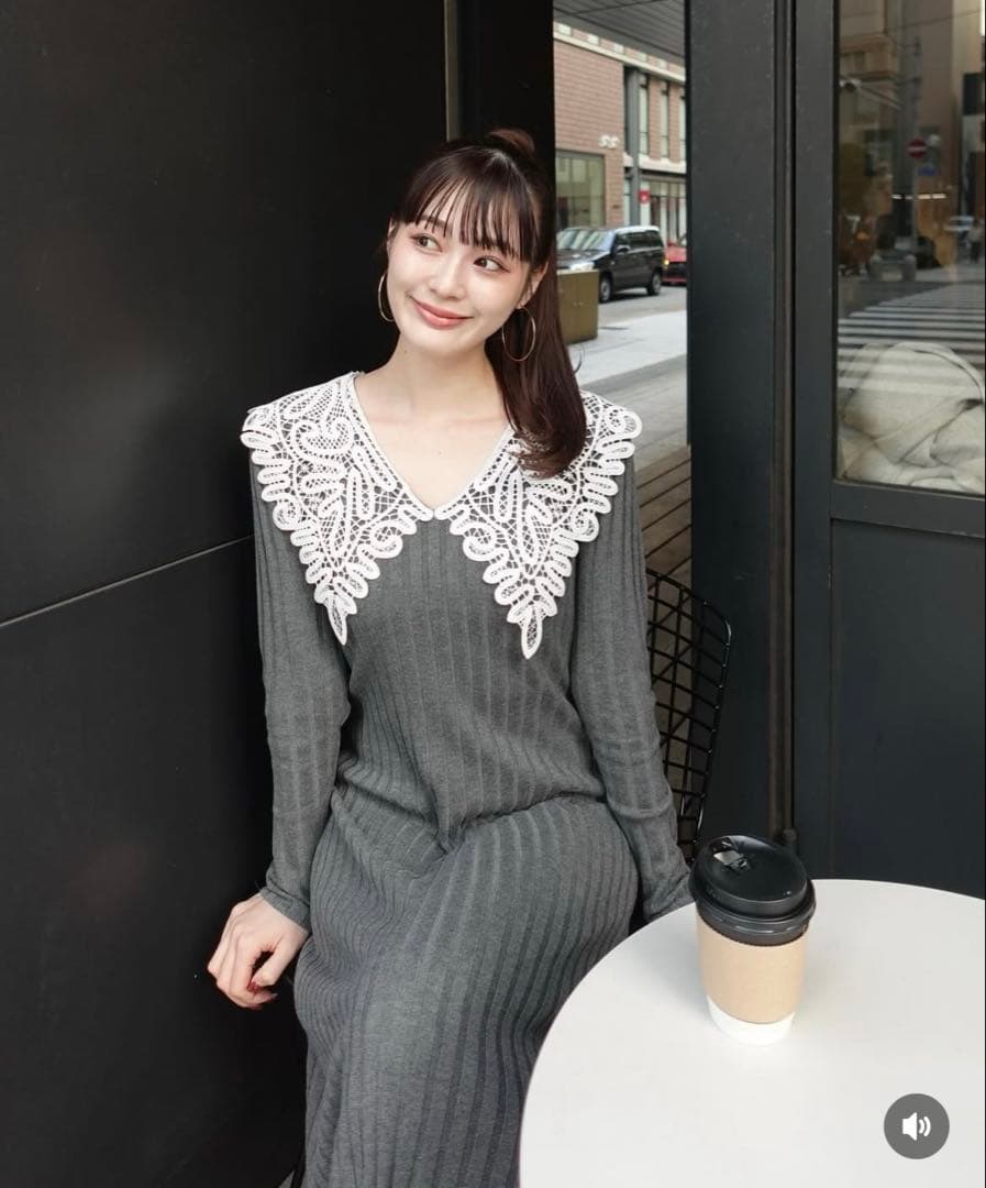 ワンピース Acka lace collar knit one-piece