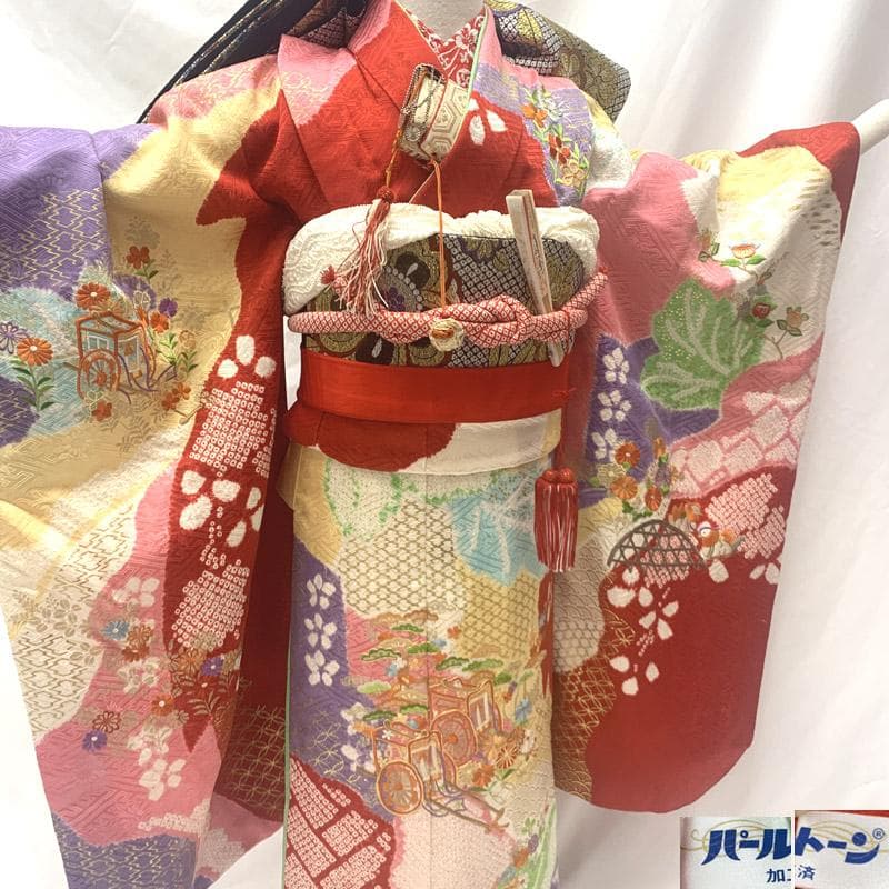 505ag36■七五三 千總七歳 女児 着物のみ 絞り染 金彩 トール■美品