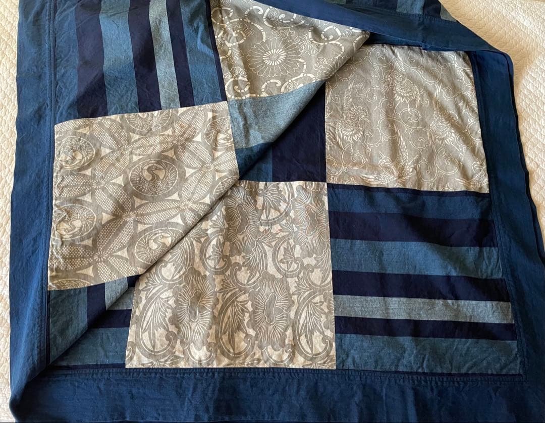 越後片貝紺仁藍染　炬燵カバー　ソファカバー　ベッドカバー