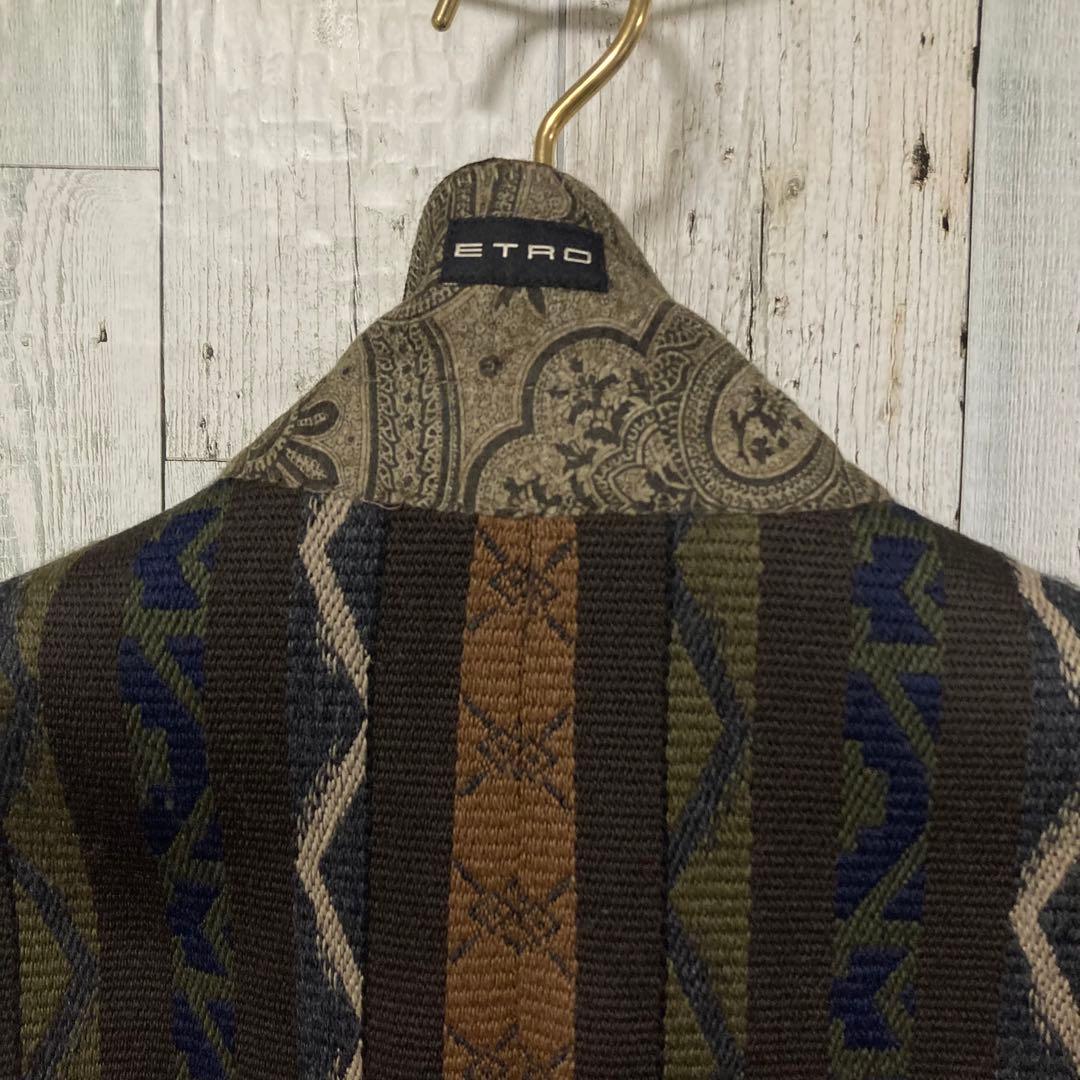 美品　ETRO エトロ 総柄 ウール　チェスターコート 52 ブラウン