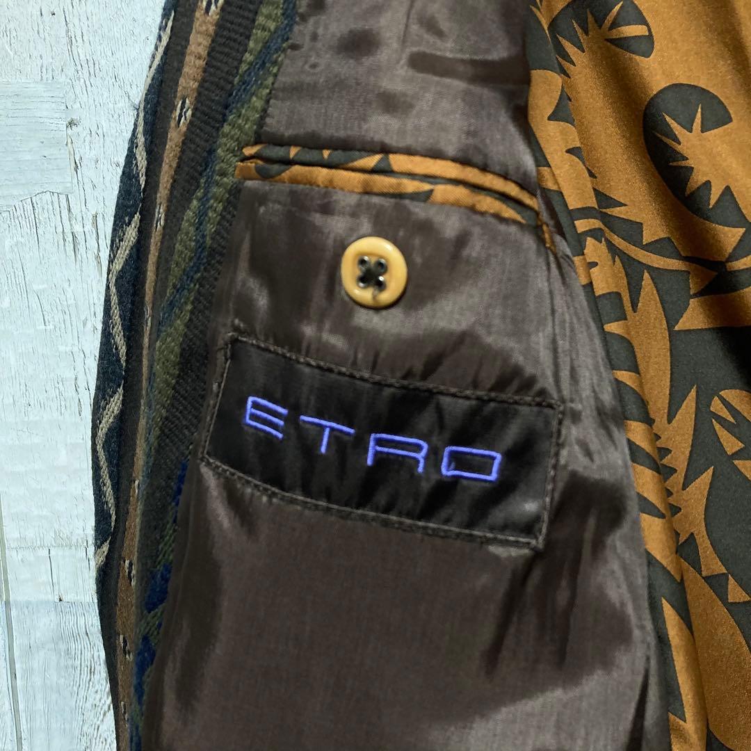美品　ETRO エトロ 総柄 ウール　チェスターコート 52 ブラウン