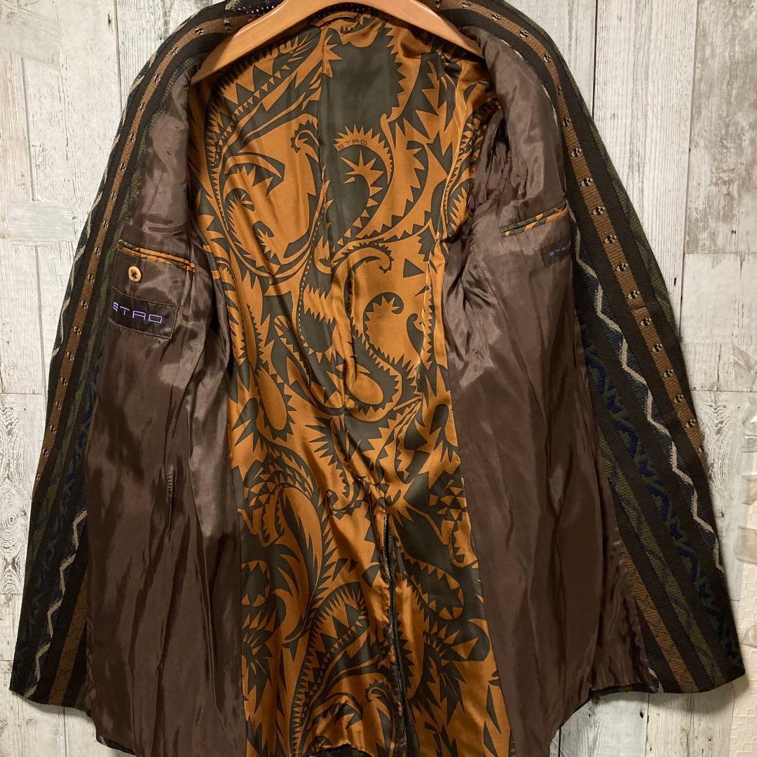 美品　ETRO エトロ 総柄 ウール　チェスターコート 52 ブラウン