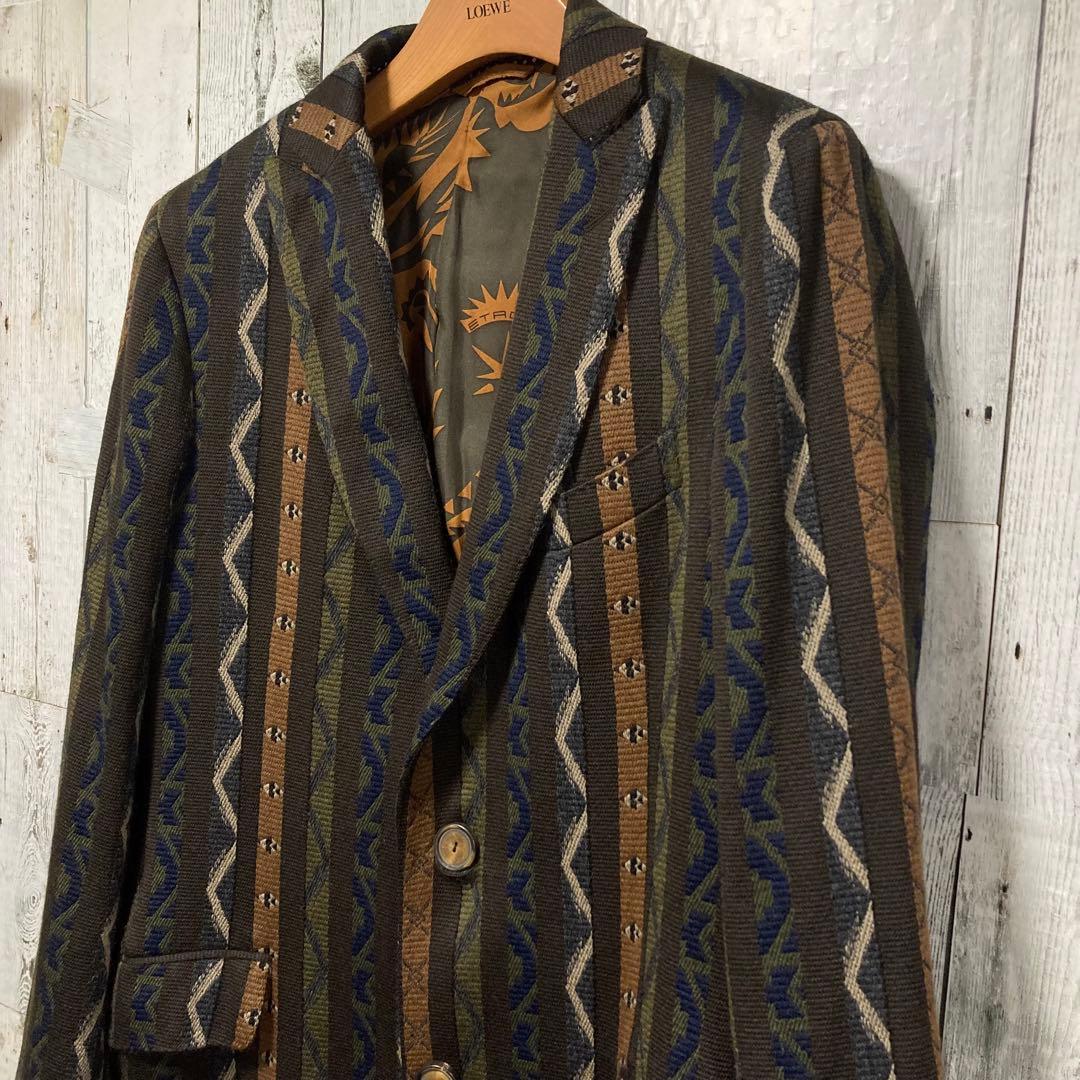 美品　ETRO エトロ 総柄 ウール　チェスターコート 52 ブラウン