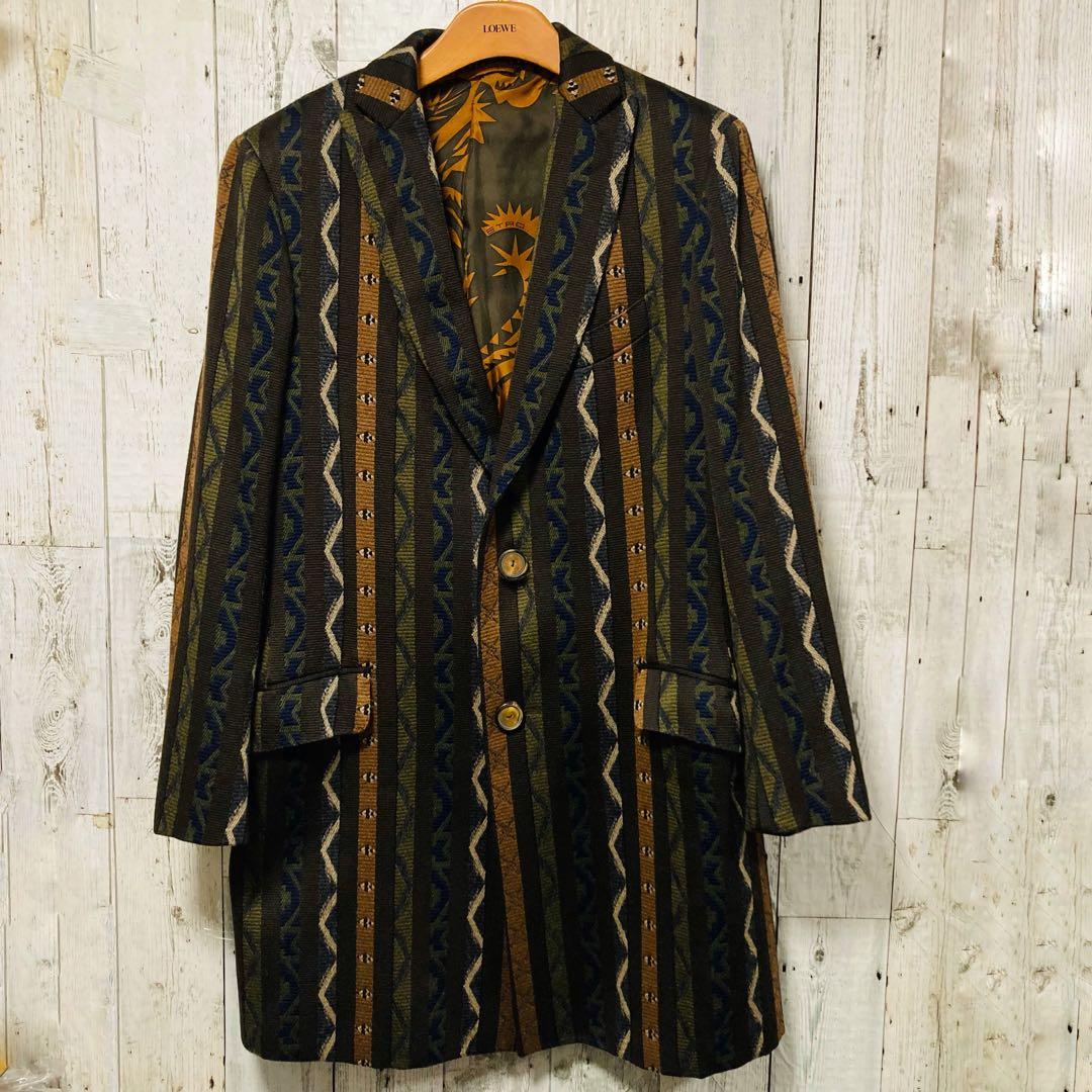 美品　ETRO エトロ 総柄 ウール　チェスターコート 52 ブラウン