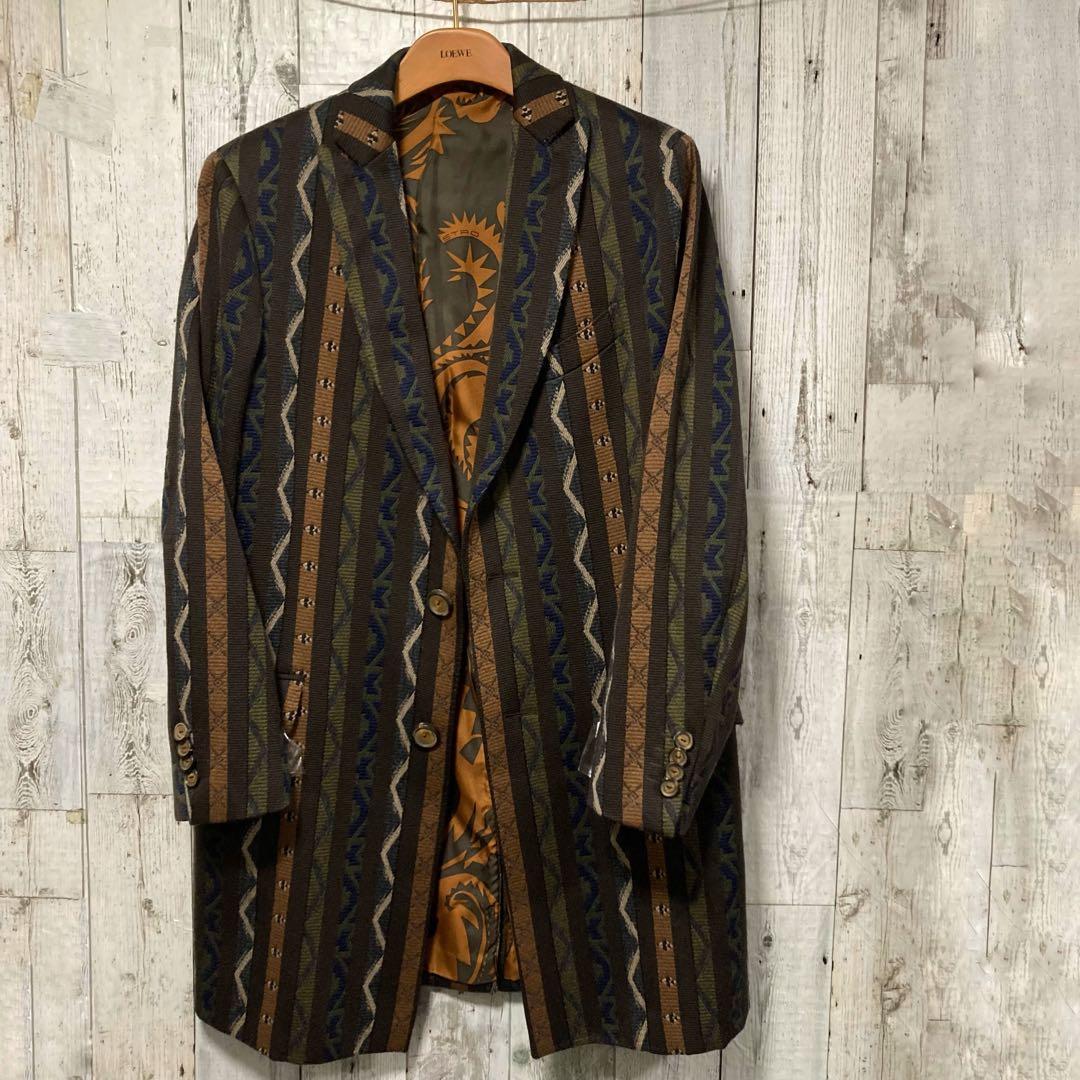 美品　ETRO エトロ 総柄 ウール　チェスターコート 52 ブラウン