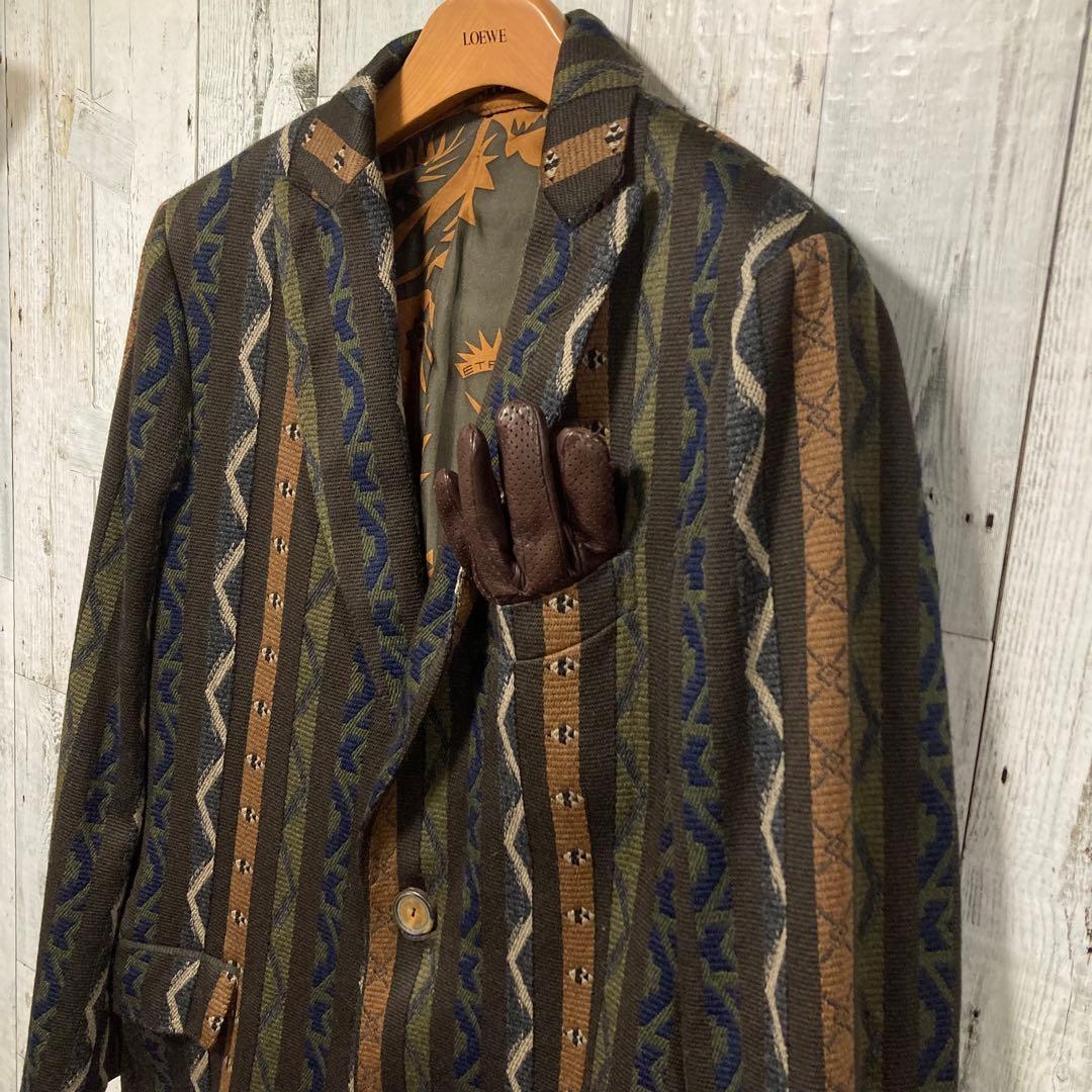 美品　ETRO エトロ 総柄 ウール　チェスターコート 52 ブラウン