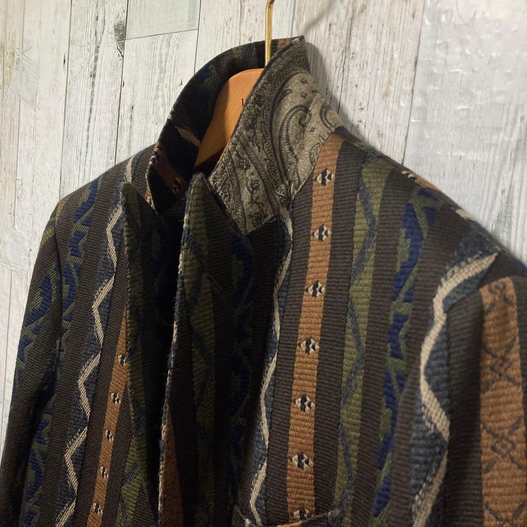 美品　ETRO エトロ 総柄 ウール　チェスターコート 52 ブラウン