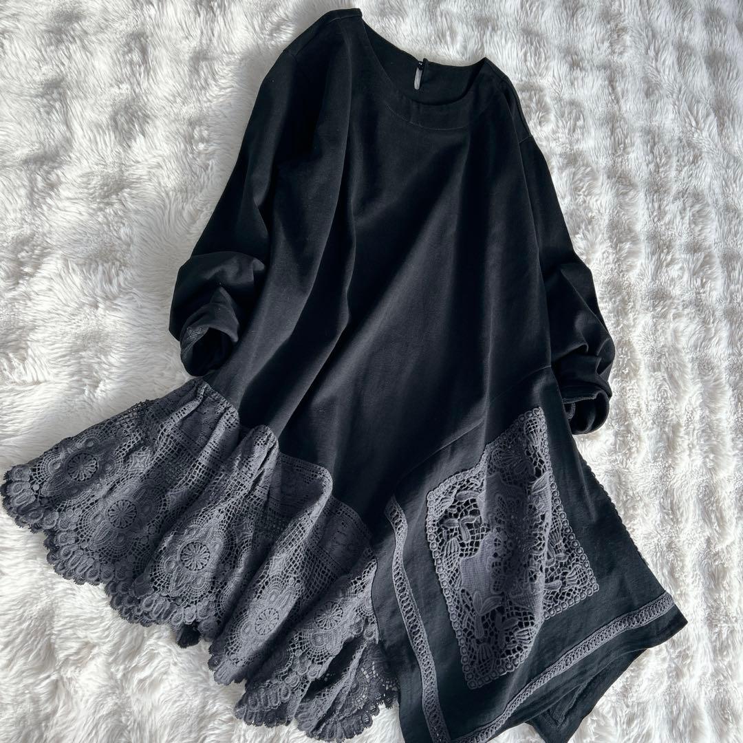 ビアズリー★綿100％ 裏毛カットソー レース裏毛チュニック