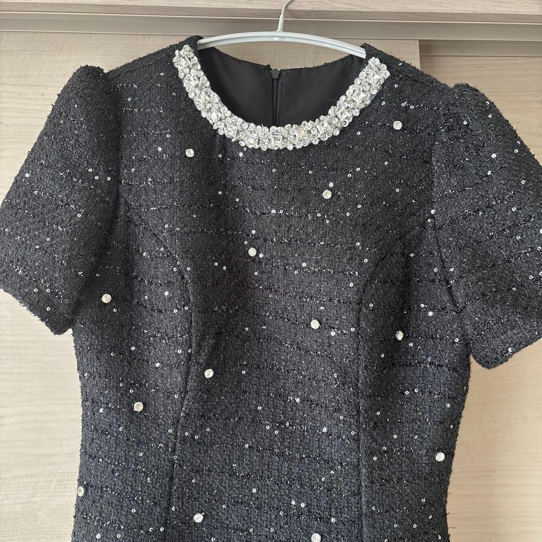 ジュエルズ/ビジューフレアワンピースドレス/キャバドレス/L